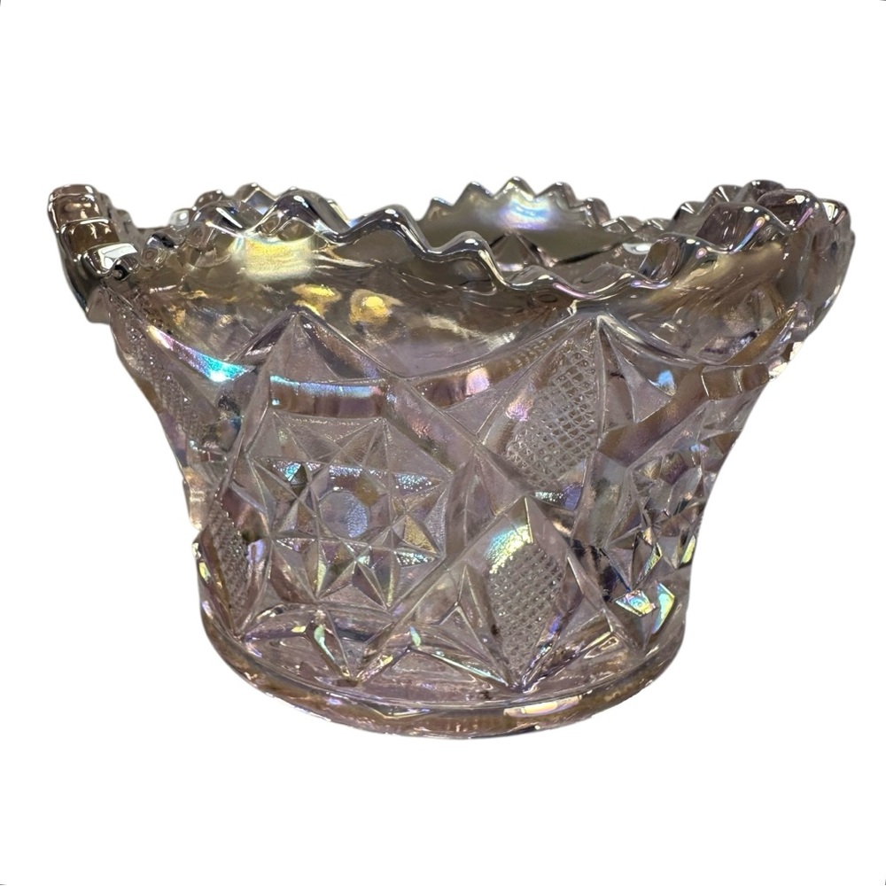 Mosser Finger Candy Trinket Bowl Pink Rose Carnival Glass Star New USA 3.5” - Picture 2 of 8